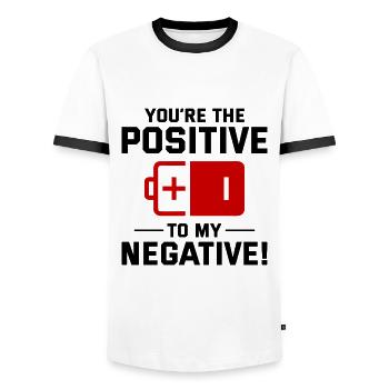 Electrician Valentine: Positive to My Negative - Men's Ringer Shirt - white/black - Front - AI Model Female 172 light (172cm) & AI Model Male 178 dark (178cm)