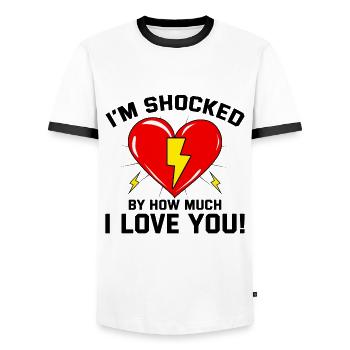Elektriker Valentine: Schockiert davon, wie sehr ich liebe - Männer Kontrast-T-Shirt - Weiß/Schwarz - Vorne - AI Model Female 172 light (172cm) & AI Model Male 178 dark (178cm)