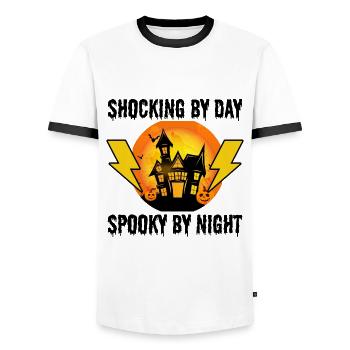 Électricien Halloween : Choquant le jour - T-shirt contrasté Homme - blanc/noir - Devant - AI Model Female 172 light (172cm) & AI Model Male 178 dark (178cm)