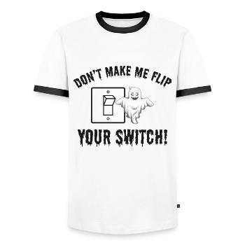 Electrician Halloween Switch Humor Voltage Spooky - Men's Ringer Shirt - white/black - Front - AI Model Female 172 light (172cm) & AI Model Male 178 dark (178cm)