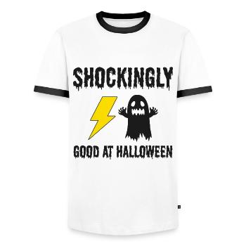 Elektriker Halloween: Schockierend guter Techniker - Männer Kontrast-T-Shirt - Weiß/Schwarz - Vorne - AI Model Female 172 light (172cm) & AI Model Male 178 dark (178cm)