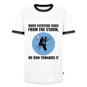 Lineman Storm Brave Dedicated Hero Power Grid - Men's Ringer Shirt - white/black - Front - AI Model Female 172 light (172cm) & AI Model Male 178 dark (178cm)