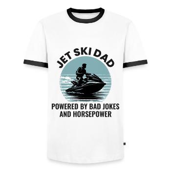 Jetski Dad – Angetrieben von schlechten Witzen und Pferdestärken - Männer Kontrast-T-Shirt - Weiß/Schwarz - Vorne - AI Model Female 172 light (172cm) & AI Model Male 178 dark (178cm)