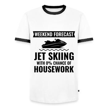 Jetski-Wochenendausflug - Männer Kontrast-T-Shirt - Weiß/Schwarz - Vorne - AI Model Female 172 light (172cm) & AI Model Male 178 dark (178cm)