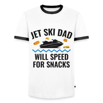 Jet Ski Dad – Will Speed for Snacks - Men's Ringer Shirt - white/black - Front - AI Model Female 172 light (172cm) & AI Model Male 178 dark (178cm)