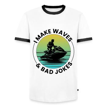 Ich mache Wellen & schlechte Witze Jetski fahren - Männer Kontrast-T-Shirt - Weiß/Schwarz - Vorne - AI Model Female 172 light (172cm) & AI Model Male 178 dark (178cm)