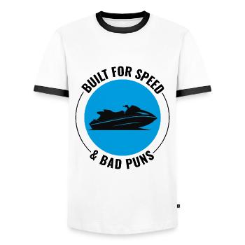 Jet Skiing Dad Loving Speed Enthusiasts - Men's Ringer Shirt - white/black - Front - AI Model Female 172 light (172cm) & AI Model Male 178 dark (178cm)