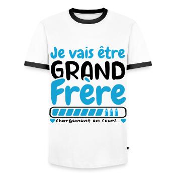 Grand Frère Cadeau Annonce Naissance Bébé - T-shirt contrasté Homme - blanc/noir - Devant - AI Model Female 172 light (172cm) & AI Model Male 178 dark (178cm)