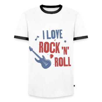 I love rock and roll - Men's Ringer Shirt - white/black - Front - AI Model Female 172 light (172cm) & AI Model Male 178 dark (178cm)