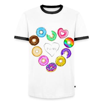 Ich liebe Donuts - Männer Kontrast-T-Shirt - Weiß/Schwarz - Vorne - AI Model Female 172 light (172cm) & AI Model Male 178 dark (178cm)