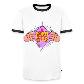 Drôle Porn Star Super-héros Déchirer Humour coquin - T-shirt contrasté Homme - blanc/noir - Devant - AI Model Female 172 light (172cm) & AI Model Male 178 dark (178cm)