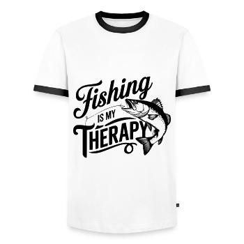 Fishing is My Therapy - Men's Ringer Shirt - white/black - Front - AI Model Female 172 light (172cm) & AI Model Male 178 dark (178cm)