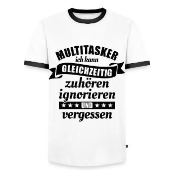 Multitasker - zuhören und ignorieren - Spruch - Männer Kontrast-T-Shirt - Weiß/Schwarz - Vorne - AI Model Female 172 light (172cm) & AI Model Male 178 dark (178cm)