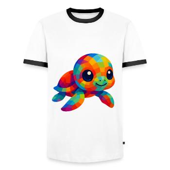 WPAP Polygon Kawaii Tiere Baby Meeres Schildkröte - Männer Kontrast-T-Shirt - Weiß/Schwarz - Vorne - AI Model Female 172 light (172cm) & AI Model Male 178 dark (178cm)
