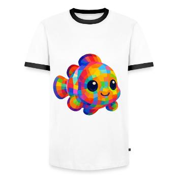 WPAP Polygon Style Animals Kawaii Baby Clownfish - Men's Ringer Shirt - white/black - Front - AI Model Female 172 light (172cm) & AI Model Male 178 dark (178cm)