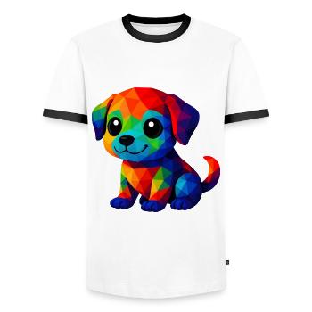 WPAP Kawaii Polygon Stil Tiere Baby Hunde Welpe - Männer Kontrast-T-Shirt - Weiß/Schwarz - Vorne - AI Model Female 172 light (172cm) & AI Model Male 178 dark (178cm)