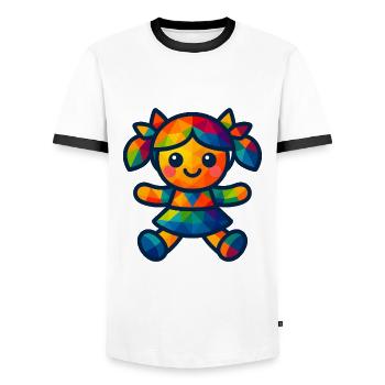 WPAP Polygon Kawaii Style Baby Doll - Men's Ringer Shirt - white/black - Front - AI Model Female 172 light (172cm) & AI Model Male 178 dark (178cm)