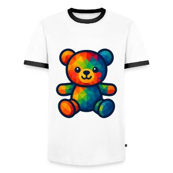 WPAP Polygon Kawaii Style Baby Teddy Bear - Men's Ringer Shirt - white/black - Front - AI Model Female 172 light (172cm) & AI Model Male 178 dark (178cm)