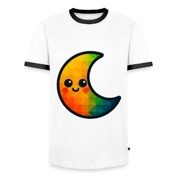 WPAP Polygon Kawaii Style Baby Toy Crescent Moon - Men's Ringer Shirt - white/black - Front - AI Model Female 172 light (172cm) & AI Model Male 178 dark (178cm)