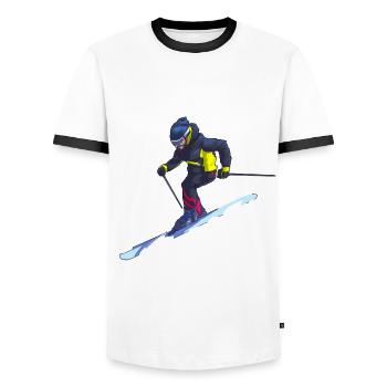 Skiing Skiing Skiers Winter sports - Men's Ringer Shirt - white/black - Front - AI Model Female 172 light (172cm) & AI Model Male 178 dark (178cm)
