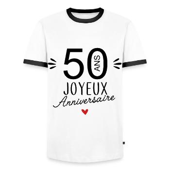 Joyeux anniv 50 ans - T-shirt contrasté Homme - blanc/noir - Devant - AI Model Female 172 light (172cm) & AI Model Male 178 dark (178cm)