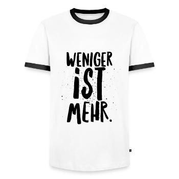 Weniger ist mehr Minimalismus Geschenkidee weniger - Männer Kontrast-T-Shirt - Weiß/Schwarz - Vorne - AI Model Female 172 light (172cm) & AI Model Male 178 dark (178cm)