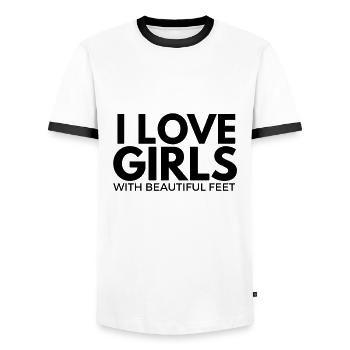 Love girls with beautiful feet - Men's Ringer Shirt - white/black - Front - AI Model Female 172 light (172cm) & AI Model Male 178 dark (178cm)