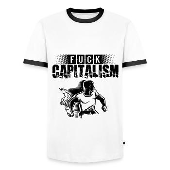 Simplement contre le capitalisme! - T-shirt contrasté Homme - blanc/noir - Devant - AI Model Female 172 light (172cm) & AI Model Male 178 dark (178cm)