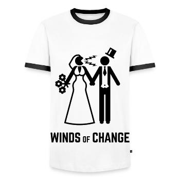 Winds Of Change (Stag Night Bachelor Party Groom) - Men's Ringer Shirt - white/black - Front - AI Model Female 172 light (172cm) & AI Model Male 178 dark (178cm)