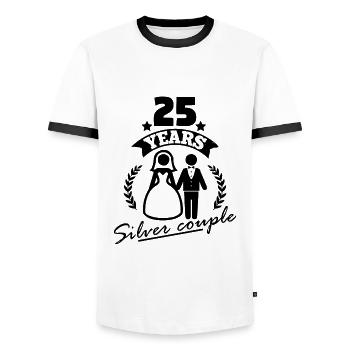 25 ans! Paire d'argent - mariage d'argent - T-shirt contrasté Homme - blanc/noir - Devant - AI Model Female 172 light (172cm) & AI Model Male 178 dark (178cm)