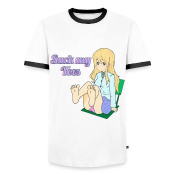 Suck my Toes - Männer Kontrast-T-Shirt - Weiß/Schwarz - Vorne - AI Model Female 172 light (172cm) & AI Model Male 178 dark (178cm)
