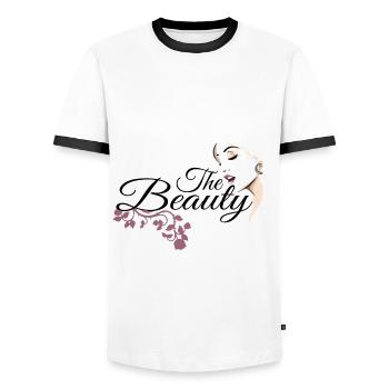 The Beast (part2) Partner look love gift idea - Men's Ringer Shirt - white/black - Front - AI Model Female 172 light (172cm) & AI Model Male 178 dark (178cm)