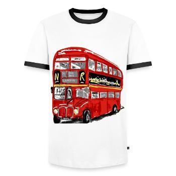 Stop the bus ! - Men's Ringer Shirt - white/black - Front - AI Model Female 172 light (172cm) & AI Model Male 178 dark (178cm)