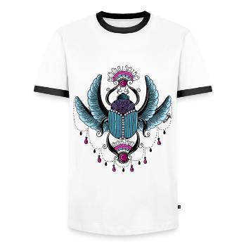Sacred Beatle Turquoise - Men's Ringer Shirt - white/black - Front - AI Model Female 172 light (172cm) & AI Model Male 178 dark (178cm)