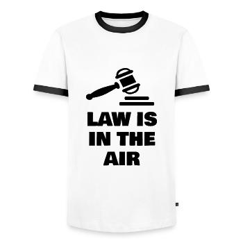 LAW IS IN THE AIR - Men's Ringer Shirt - white/black - Front - AI Model Female 172 light (172cm) & AI Model Male 178 dark (178cm)