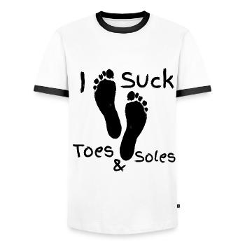 i suck toes & soles - Männer Kontrast-T-Shirt - Weiß/Schwarz - Vorne - AI Model Female 172 light (172cm) & AI Model Male 178 dark (178cm)