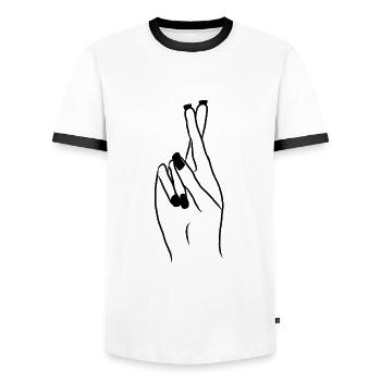Paar Liebe Hand Finger Zusammen Geschenk - Men's Ringer Shirt - white/black - Front - AI Model Female 172 light (172cm) & AI Model Male 178 dark (178cm)