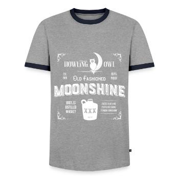 Moonshine - Old Fashioned Moonshine label - Men's Ringer Shirt - grey/navy  - Front - AI Model Female 172 light (172cm) & AI Model Male 178 light (178cm)