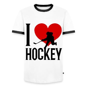 Hockeyteam Feldhockey i love Eishockey Ice Hockey - Männer Kontrast-T-Shirt - Weiß/Schwarz - Vorne - AI Model Female 172 light (172cm) & AI Model Male 178 dark (178cm)