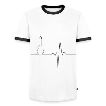 Battement de coeur guitare guitariste EKG music band pulse - T-shirt contrasté Homme - blanc/noir - Devant - AI Model Female 172 light (172cm) & AI Model Male 178 dark (178cm)
