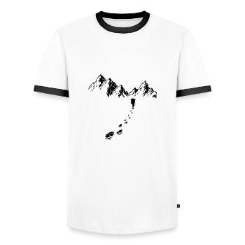 Alpinisme Randonnées Montagnes Nature Montagnes Alpes - T-shirt contrasté Homme - blanc/noir - Devant - AI Model Female 172 light (172cm) & AI Model Male 178 dark (178cm)