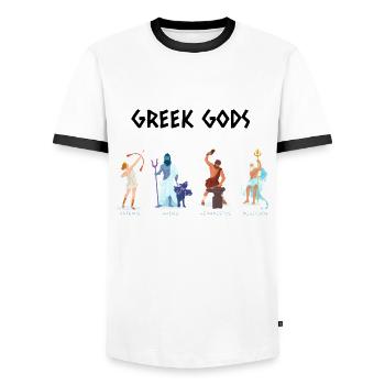 Griechische Mythologie T-Shirt Griechische Götter - Männer Kontrast-T-Shirt - Weiß/Schwarz - Vorne - AI Model Female 172 light (172cm) & AI Model Male 178 dark (178cm)