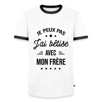 JE PEUX PAS J'AI BÊTISE AVEC MON FRÈRE - T-shirt contrasté Homme - blanc/noir - Devant - AI Model Female 172 light (172cm) & AI Model Male 178 dark (178cm)