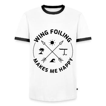 Wing Foiling Funny - Men's Ringer Shirt - white/black - Front - AI Model Female 172 light (172cm) & AI Model Male 178 dark (178cm)