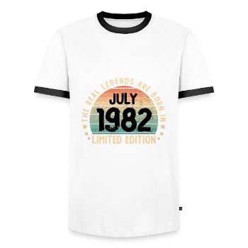 Né en 1982 Tee Vintage Legend Né en juillet - T-shirt contrasté Homme - blanc/noir - Devant - AI Model Female 172 light (172cm) & AI Model Male 178 dark (178cm)