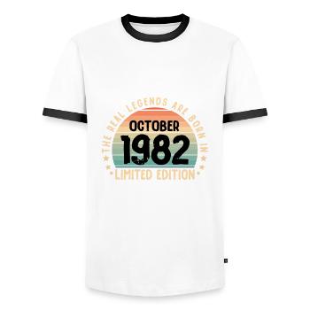 Born in 1982 Tee Vintage Legend Born in October - T-shirt contrasté Homme - blanc/noir - Devant - AI Model Female 172 light (172cm) & AI Model Male 178 dark (178cm)