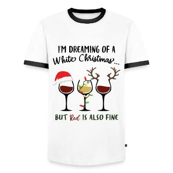 I’m Dreaming Of A Red Christmas Wine - Men's Ringer Shirt - white/black - Front - AI Model Female 172 light (172cm) & AI Model Male 178 dark (178cm)