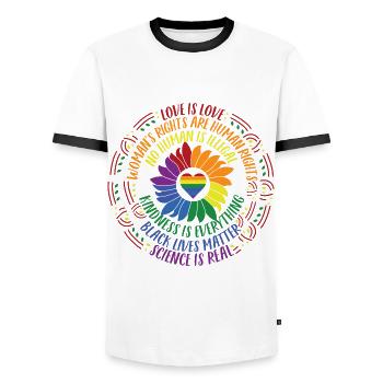 Black Lives Matter LGBT Pride Equality Facts - Men's Ringer Shirt - white/black - Front - AI Model Female 172 light (172cm) & AI Model Male 178 dark (178cm)
