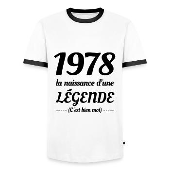 1978 NAISSANCE D’UNE LÉGENDE - T-shirt contrasté Homme - blanc/noir - Devant - AI Model Female 172 light (172cm) & AI Model Male 178 dark (178cm)