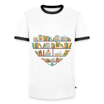 Lesezitat Herz Bücherregale Bibliothek Buchliebhaber - Männer Kontrast-T-Shirt - Weiß/Schwarz - Vorne - AI Model Female 172 light (172cm) & AI Model Male 178 dark (178cm)